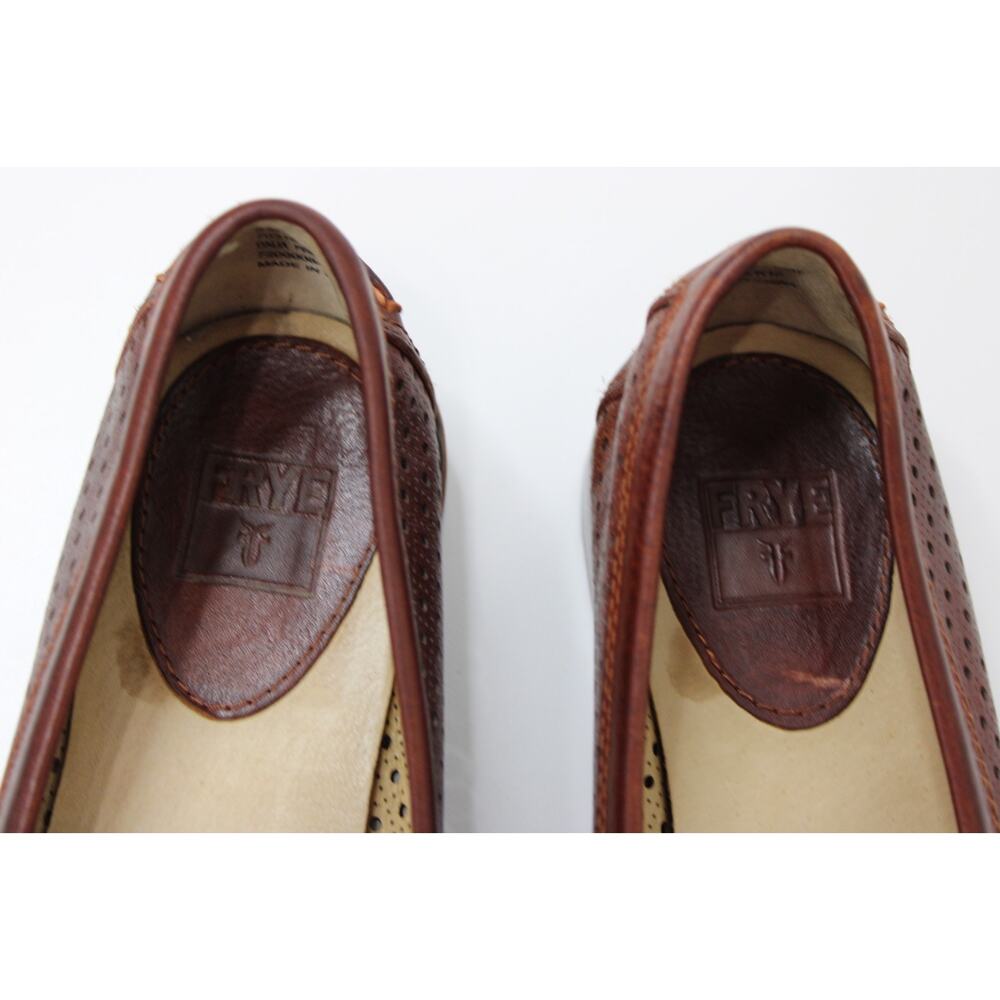 Women’s Frye Penny Loafers Dalia Brown Leather Perforated Shoes Flat Preppy 8 M - Picture 4 of 12